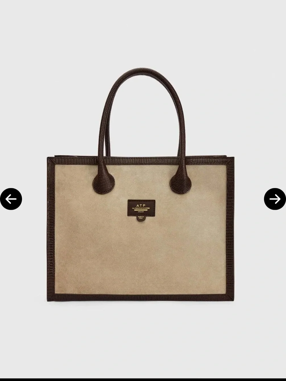 ATP Atelier Suede Tote with Dark Brown Trim includ.  Dust bag